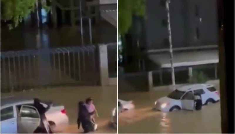 شاهد.. فتاة سعودية توقف سيارتها وتنقذ عائلة من الغرق في سيول عنيزة