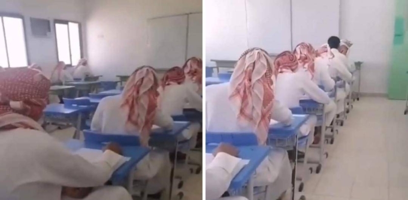 بطريقة لا تخطر على البال.. شاهد: معلم  سعودي مراقب في الاختبارات يضبط طالب أثناء محاولة الغش