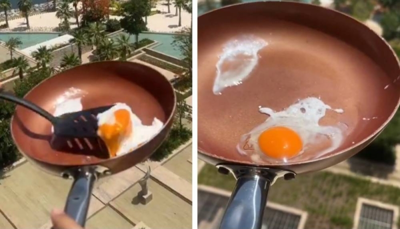 شاهد.. فتاة تقلي بيضة في الزيت على حرارة الشمس في دبي